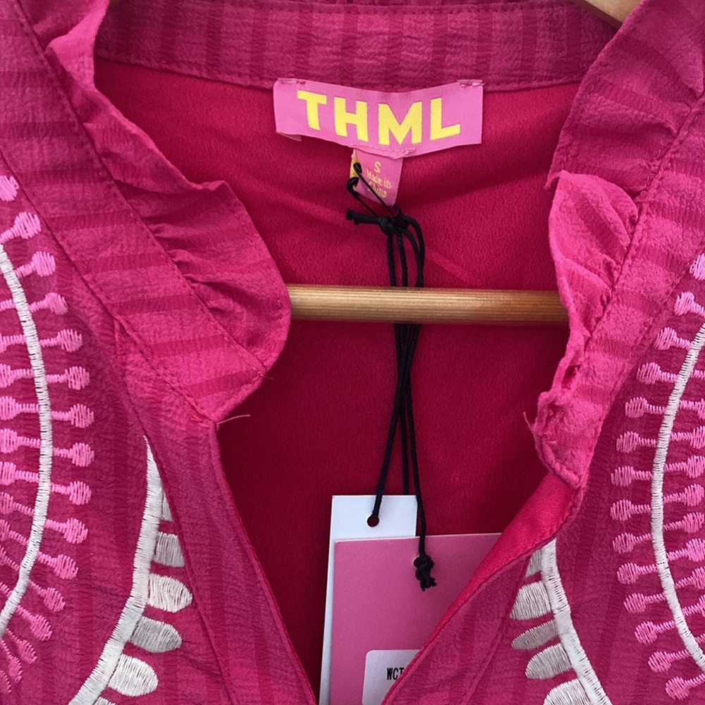 NWT THML Hot Pink Puff Sleeve Dress - S - Picture 4 of 8